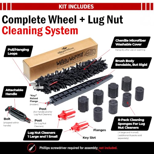Woollywormit Wheel Cleaning Brush Car Detailing Kit - Rim Brush, Lug Nuts and Wheel Cleaner Brush Car Wash Kit -Tire Brushes for Cleaning Rims - Car Cleaning Supplies and Rim Cleaner Brush Set