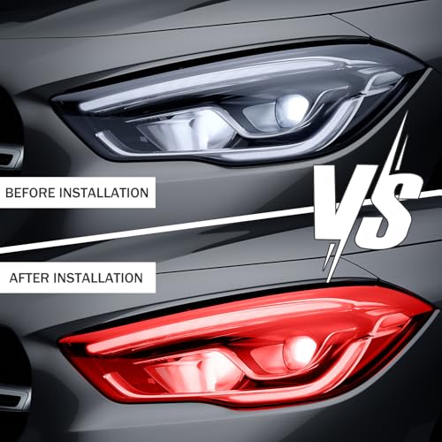 Car Lamp Film 12 X 48inch Cuttable and Stretchability, Non-Marking Self-Adhesive Decals Car Decor, Car Headlight Taillight Fog Lamp Packaging Protective Film, Red - color: Red