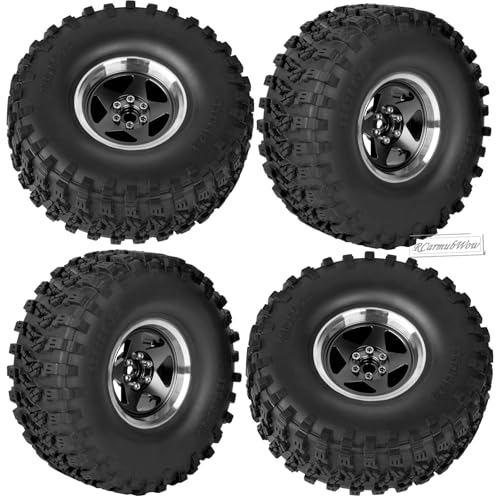 RC 2.2" Beadlock Wheels and Tires for 1/8 1/10 RC Crawler SCX10 III 90046 TRX4 D90,2.2in Beadlock RC Rims 2.2in RC Beadlock Tires,4pcs,Black - color: Black(4pcs)