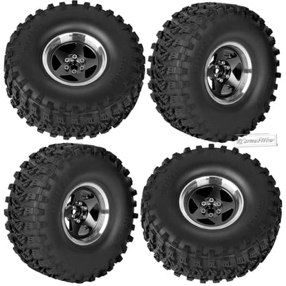 RC 2.2" Beadlock Wheels and Tires for 1/8 1/10 RC Crawler SCX10 III 90046 TRX4 D90,2.2in Beadlock RC Rims 2.2in RC Beadlock Tires,4pcs,Black - color: Black(4pcs)