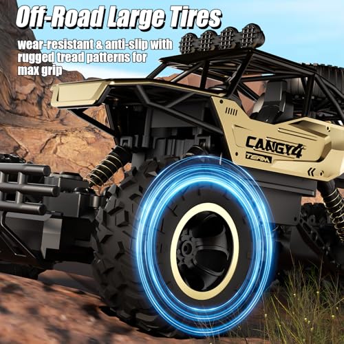 Remote Control Monster Truck, RC Cars Rock Crawler RC Truck with 2 Rechargeable Batteries, Metal Exterior & LED Lights, Large Boy Toys for Ages 4-7, 8-12 & Adults Great Gift - color: 6 Wheels Gold