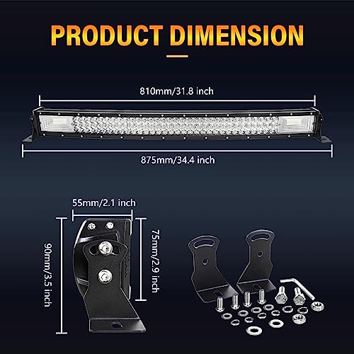 Willpower 32 inch Curved LED Light Bar with Remote Controller Wiring Harness,405W Triple Row Spot Flood Combo Beam,Strobe Flash Work Light Driving Lights,Waterproof Remote Controller On/Off Switch - size: 32 inch+ Remote wiring kit