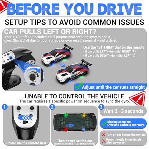 RC Drift Car, 1/43 Mini RC Drift Car with Gyro, 2.4GHz Full Proportional Control, 20KM/H 4WD High Speed Remote Control Alloy, LED Lights & Drift Tires, Toys for Adults, Boys and Girls Gift - color: Multicolor