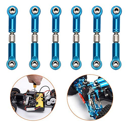 plplaaoo 6PCS Adjustable Front Rear Aluminium Alloy Servo Link Steering RC Truck Upgrade Parts Metal Steering Linkage Rods Set for RC Model Car Upgraded Parts (Blue), steering linkage rc car part