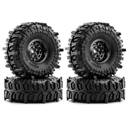 1.0" Beadlock Aluminum Wheels and 63mm Soft Rubber Tires | for SCX24, TRX4M, Ascent 18, FCX24, 1/18 1/24 RC Crawler, 7mm Hex, 0mm Offset, with Foam Inserts, (Black) - color: Black