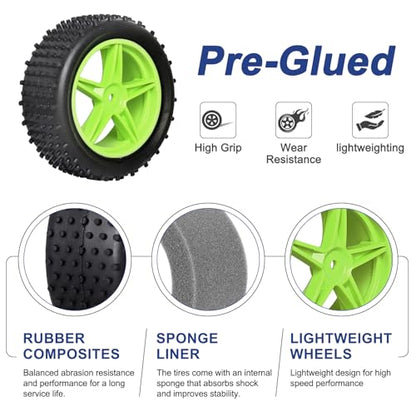 Preglued 1/10 Buggy Wheels and Tires Set 12mm Hex 3.35" / 85mm, Foam Inserts Replacement for RC Off-Road Car, Compatible with Traxxas, Arrma, Redcat, HSP, Losi, WLtoys 144001 4pcs (Color 03) - color: Color 03