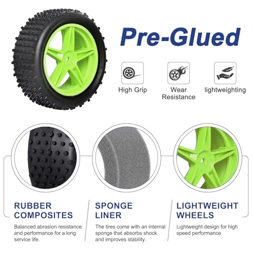 Preglued 1/10 Buggy Wheels and Tires Set 12mm Hex 3.35" / 85mm, Foam Inserts Replacement for RC Off-Road Car, Compatible with Traxxas, Arrma, Redcat, HSP, Losi, WLtoys 144001 4pcs (Color 03) - color: Color 03