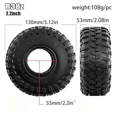 REDSPIDER 2.2 RC Crawler Tires with Foam Inserts, 4PCS 130mm Soft Rubber Mud Terrain Tires All Terrain Rock Crawler Tyres for 1/10 RC Crawler Car TRX4 SCX10 II III 90046 Capra Redcat Gen8