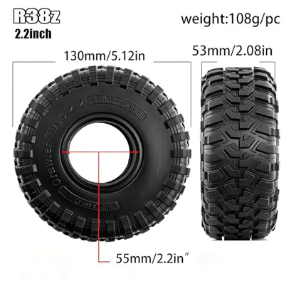 REDSPIDER 2.2 RC Crawler Tires with Foam Inserts, 4PCS 130mm Soft Rubber Mud Terrain Tires All Terrain Rock Crawler Tyres for 1/10 RC Crawler Car TRX4 SCX10 II III 90046 Capra Redcat Gen8
