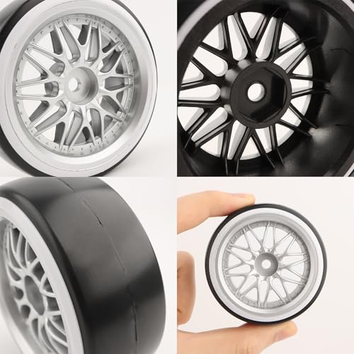 4PCS 1/10 Scale Hard Plastic RC Drift Tires - 12mm Hex Hub On-Road Touring Racing Wheels Compatible with Traxxas 4 Tec 2.0 Tamiya TT01 XV01 Kyosho WR8 Sakura WLtoys HPI Touring Racing Car