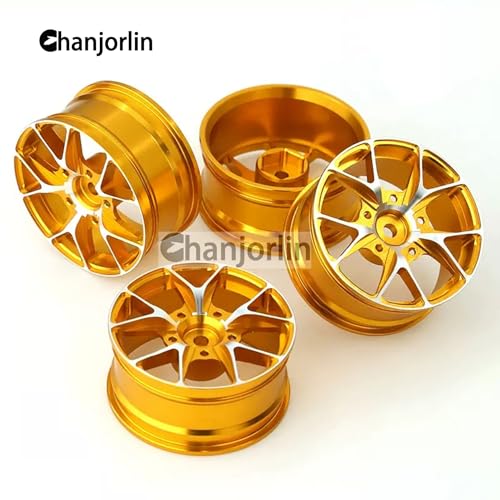 1/10 On Road Drift Wheels Rims Hex 12mm RC Aluminum Alloy Rally Racing Hubs for 1:10 Scale Touring Street Car Tires Tamiya TT01 TT02 HSP 2S 3S Brushless HPI KYOSHO XV02 XV01 4PCS (Gold) - color: Gold