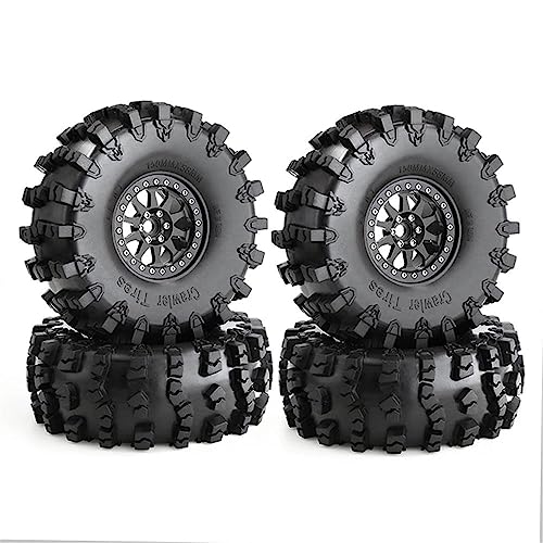 2.2 RC Crawler Tires OD 5.91'' and Beadlock Wheels Rims (Black) | Soft Rubber Mud All Terrain Tyres For 1/10 1/8 Crawler Car Truck Traxxas TRX4 Axial SCX10 II Tamiya Gen8 4PCS - color: Black