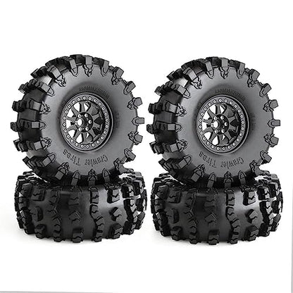 2.2 RC Crawler Tires OD 5.91'' and Beadlock Wheels Rims (Black) | Soft Rubber Mud All Terrain Tyres For 1/10 1/8 Crawler Car Truck Traxxas TRX4 Axial SCX10 II Tamiya Gen8 4PCS - color: Black