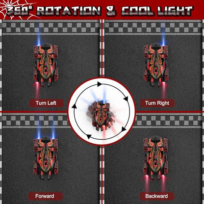 Wall Climbing Remote Control Car with Headlight | 360° Rotating RC Stunt Car, Rechargeable RC Cars Toys for 3 4 5 6 7 8-12 Year Old Boys Girls Kids - color: Black&red