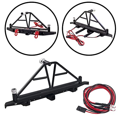 Aluminum Front & Rear Bumper with LED Headlights Tow Hook Spare Tire Carrier Compatible with Traxxas TRX4 TRX-4 Axial SCX10 SCX10-II 90046 90047 SCX10-iii AX10300 1/10 RC Crawler Car
