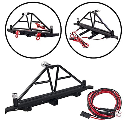 Aluminum Front & Rear Bumper with LED Headlights Tow Hook Spare Tire Carrier Compatible with Traxxas TRX4 TRX-4 Axial SCX10 SCX10-II 90046 90047 SCX10-iii AX10300 1/10 RC Crawler Car