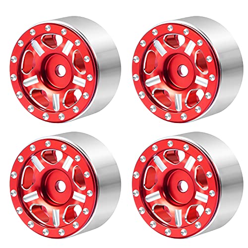 RC-Hub 4Pcs Aluminum Alloy 1.0" Micro Beadlock Wheels for 1/24 Axial SCX24 90081 RC Crawler Car (Red) - color: Red