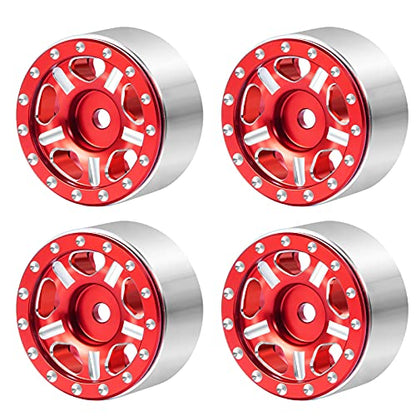RC-Hub 4Pcs Aluminum Alloy 1.0" Micro Beadlock Wheels for 1/24 Axial SCX24 90081 RC Crawler Car (Red) - color: Red