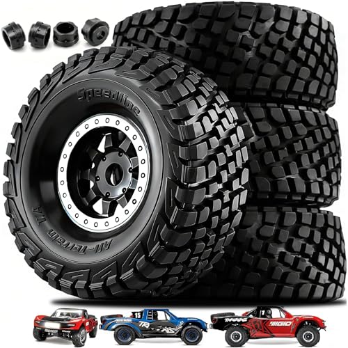 4PCS 1/8 1/7 RC Short Course Truck Tires and Wheels 17mm Hex All Terrain Off Road Tyres OD 5.31'' for 1:7 1:8 RC Buggy Truck Car HSP TRAXXAS UDR FS FSR Atom ARRMA Mojave EXB YK4072 DF7 (White) - color: White