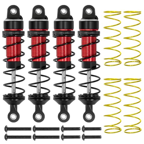 Aluminum 1/16 RC Shock Absorber Front Rear Adjustable Springs Shock Damper | for 1/16 Traxxas Mini Maxx 4WD 107154-1 Mini XRT VXL-3S 108076-1 RC Truck Upgrade, 4PCS, Red - color: Red