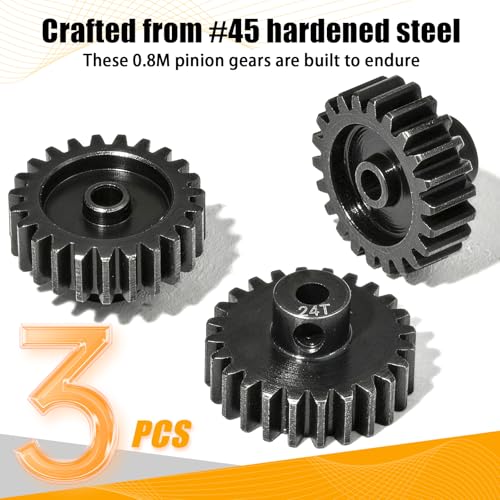 0.8M Pinion Gear Set Hardened Steel 3.175mm Shaft 22T 23T 24T Pinion Gears with Screws and Hex for Tamiya, Traxxas, Arrma, Axial, Losi, HPI 1/10 RC Car Brushless Brush Motor Upgrade - size: 22 23 24T