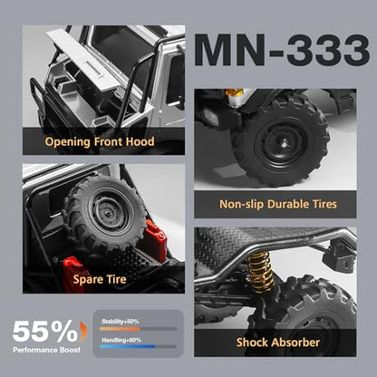 1/18 RC Semi-Truck for Adults, MN-333 Unimog Off-Road RC Rock Crawler, 4WD RC Truck RTR Transport Car Alloy Model for Hobby Toy Gifts (Silver) - color: Silver