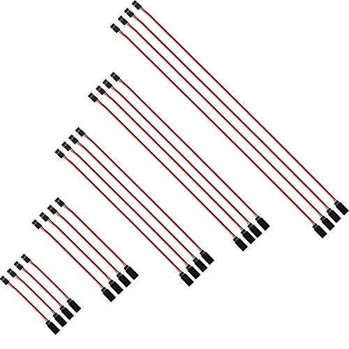Tecunite 20 Pieces 3-pin Servo Extension Cable Wire Cord Female to Male RC Servo Extension Cord Wire Connectors for Connection Control Board Remote Control Parts, 5 Sizes(5 Sizes)