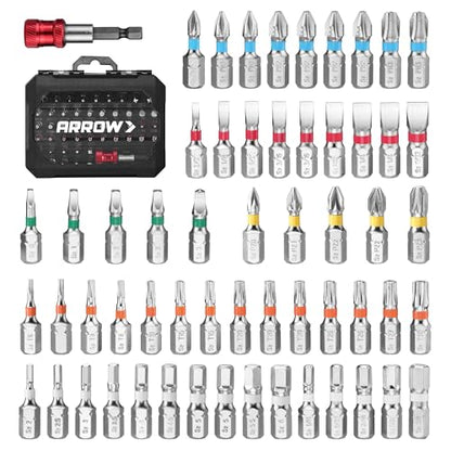 ARROW 59-Piece 1/4" Screwdriver Bit Set, S2 Steel Color-Coded Bits with Magnetic Bit Holder & Storage Case, Compatible with Power Drill, Screwdriver, and Mini Ratchet Wrench - style: 59 PCS Screwdriver Bit Set