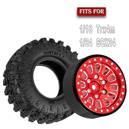 Rc 1.3 Beadlock Wheel Tires/Wheel Rims for 1/24 1/18 SCX24 TRX4M RC Crawler Car,Aluminum 1.3 Beadlock Wheels and Tires,Rc Tires with Foam Inserts,Red(4PCS) - color: Red - (Rc Wheels Tires)