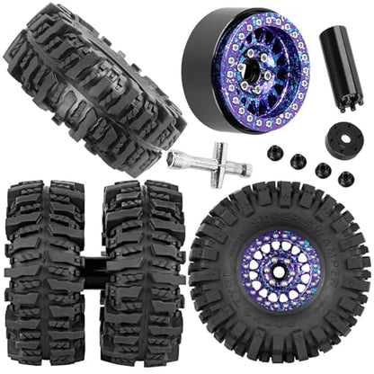 Aluminium RC 1.9" Beadlock Wheels Tires for 1/10 SCX10 90046 AXI03007 TRX4 TRX6 VS4-10 Gen7 Gen8 MST CFX D90 RC Crawler Car,Alloy 1.9 Rims Tires,Purple Colorful - color: Purple Colorful- (Rc 1.9" Tires)