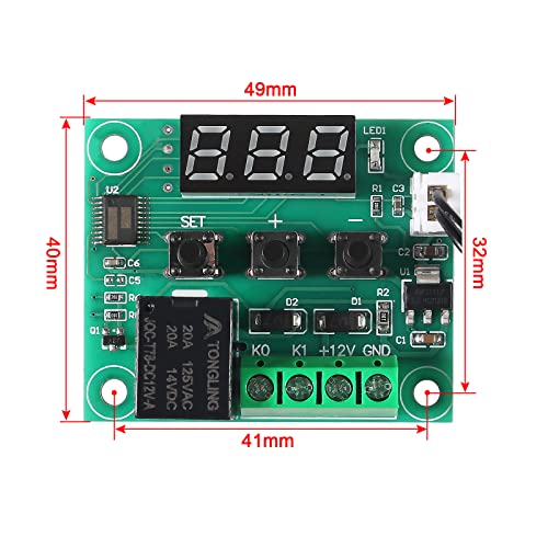 4PCS W1209 Temperature Controller Module,LED Display Digital Thermostat Module with Case DC 12V Electronic Temp Control Switch Waterproof NTC Probe -50-110 Degree C (4pcs Red) - style: 4PCS x Red