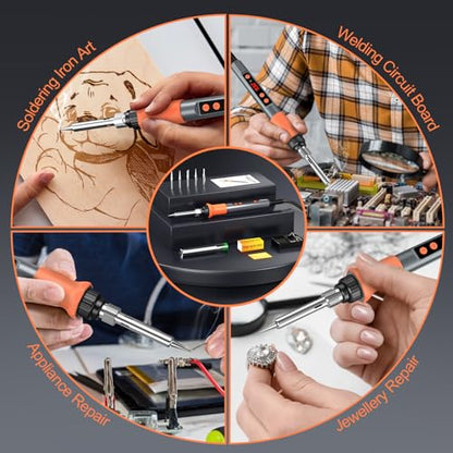 Soldering Iron Kit, 70W Soldering Gun with LED Digital Display, Adjustable Temperature 356-932℉ Solder Kit for Electronics, Includes 5pcs Tips, Stand, Solder Wire, Sponge, Paste, Grey - color: Grey