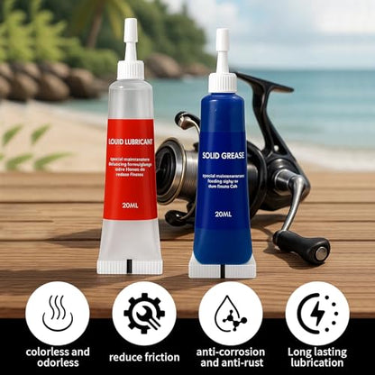 TBTFW Fishing Reel Oil and Grease Kit, Gear and Bearing Lubricant | Long-Lasting Lubrication, Set for All Types of Fishing Reels(1.35oz/2.7oz)