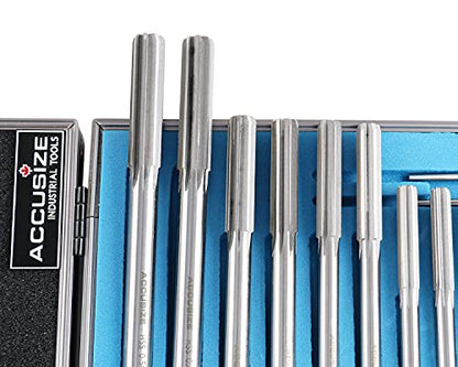 Accusize Industrial Tools Chucking Reamer Set, 0.1240" to 0.5010", 14 Pc | HSS M2 Premium, Straight Flute, Right Hand Cut, ANSI, Aluminum Case, 5528-SX00 - size: Over & Under Size 0.1240"-0.5010"