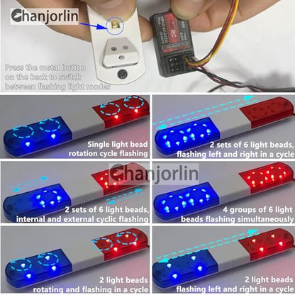 1/10 RC Car Simulation Police Lights Multi-Function Flash LED Lamp Nine Flashing Light Modes for 1/8 Crawler Off Road Rally Truck Cars HSP Traxxas Tamiya RC4WD Axial Arrma (Blue&Red 145mm) - color: Blue&Red 145mm