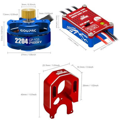 GOUPRC 30A Brushless Mini ESC & 2204 2400KV Brushless Outrunner Motor with Transmission Combo Kit for SCX24 Axial 1/24 RC Crawler Car Truck Blue Red - color: Blue Red