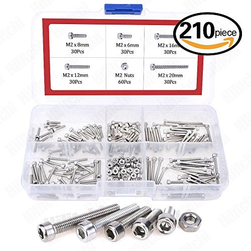 Hilitchi 420pcs M2 M3 Stainless Steel Hex Socket Head Cap Screws Nuts Assortment Kit with Box (304 Stainless Steel)