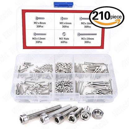 Hilitchi 420pcs M2 M3 Stainless Steel Hex Socket Head Cap Screws Nuts Assortment Kit with Box (304 Stainless Steel)