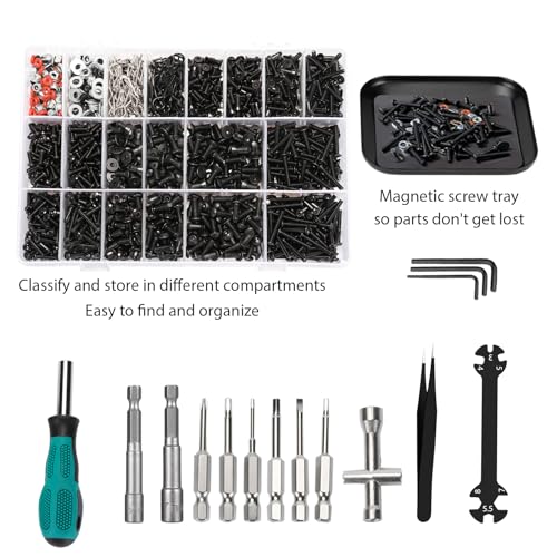 1100 PCS RC Screw Kit and RC Screwdrivers Repair Set with Aluminium Screw Tray for Traxxas Axial Redcat Arrma HPI HSP SCX10 RC4WD 1/8 1/10 1/12 1/16 Scale RC Crawler Truck Buggy Car - style: 1100 PCS+Repair Set