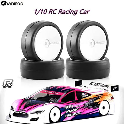 1/10 RC Rally Racing Tires and Hard Plastic Wheels Rims 12mm Hex Hub OD 65mm Drift Tyres for 1:10 Scale RC On Road Car Tamiya Traxxas HPI KYOSHO XV02 XV01 TA06 TT01 TT02 PTG2 144001 A959 4PCS