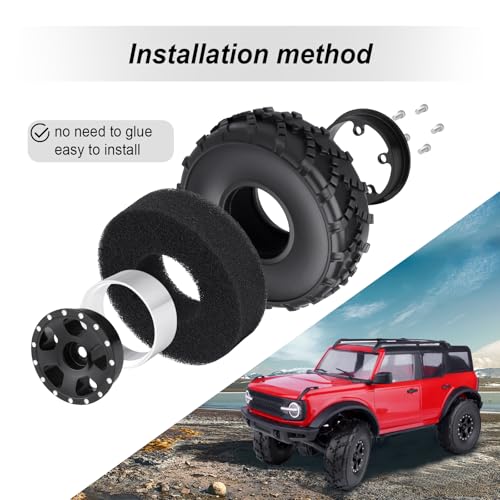 HobbyPark 1.0 Beadlock Wheels and 1.0 Sticky Tires 62x21mm Soft Mud Tires for 1/24 RC Crawler Car Compatible with AX24 SCX24 FCX24 Enduro24, Set of 4 (5 Spoke Rims) - style: 5 Spoke Rims