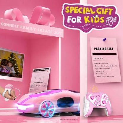 AEROQUEST Pink Hand Controlled RC Cars for Girls | Remote Control Stunt Drift USB-C Charging Light Spray Sound Gesture Sensing Spotrs Birthday Holiday Gifts 2.4GHz 4WD - color: Pink