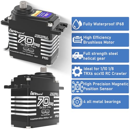 70kg Digital Servo 8.4V 180° Brushless RC Servo Motor High Torgue Waterproof IP68 Steel Helical Gear with 25T Servo Arm 1/8, 1/10 RC Car Robot Boat
