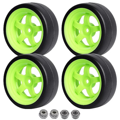 CrazayHobby RC Drift Wheels and Tires Hard Plastic Slick Tires 12mm Hex for 1/10 Traxxas 4Tec 2.0 3.0 Tamiya TT01 TT02 HPI HSP MsST On-Road Car