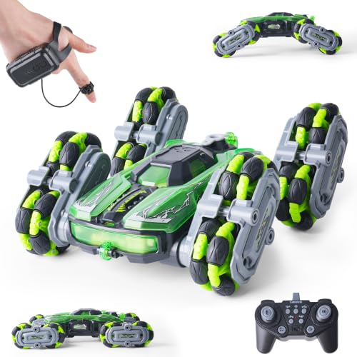 8WD Remote Control Car Toys for Kids, Gesture Sensing RC Stunt Truck | Birthday Gifts, Great for Boys Age 6-12, Cool Toys with Lights Music Spray, Transformable & Durable - color: Green