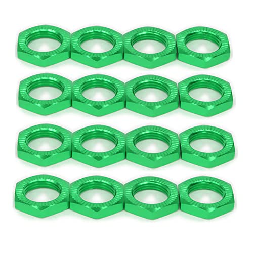 Aluminum 17mm Wheel Nut Thread 1.0mm for 1/7 1/8 RC Model Car ARRMA 6s HSP Redcat Himoto Monster Trucks Off Road Buggy Upgraded Parts 16 pcs/Set (Green) - color: Green