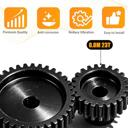 3-Pack Steel Metal 0.8M 5mm Pinion Motor Gear Sets 23T Compatible with HPI Kyosho Losi Axial Tamiya 1/8 1/10 RC Car Monster Truck Buggy, 0.8 Module Gear for Traxxsa Arrma - style: 3Pcs 23T