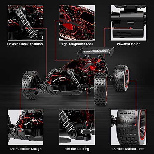 Tecnock RC Cars for Kids, 1:18 Scale 2WD RC Car with LED Lights, 2.4GHz Remote Control Car with USB-C Easy Charging & 50 Mins Playtime, Toys Gifts for Boys & Girls Ages 8-12 - color: Red