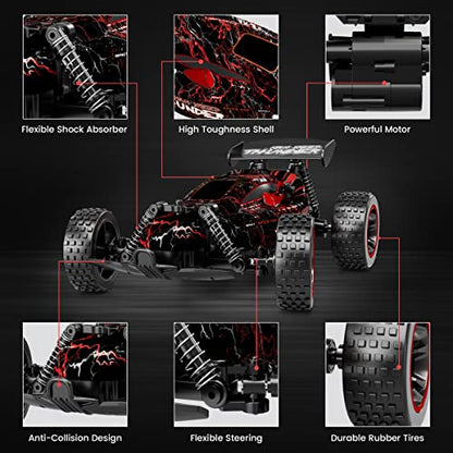 Tecnock RC Cars for Kids, 1:18 Scale 2WD RC Car with LED Lights, 2.4GHz Remote Control Car with USB-C Easy Charging & 50 Mins Playtime, Toys Gifts for Boys & Girls Ages 8-12 - color: Red
