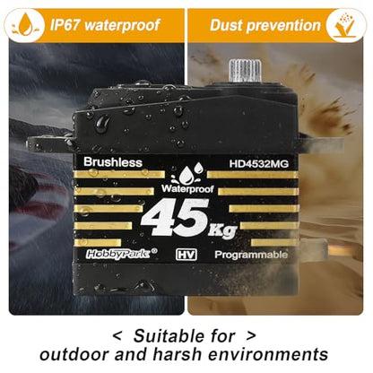 HobbyPark Waterproof RC Servo High Torque Brushless Motor Metal Gear Digital Servo for 1/8 1/10 RC Crawler SCX10 TRX4 RC Truck Car Buggy RC Basher Control Angle 90°-180° (45kg Torque)